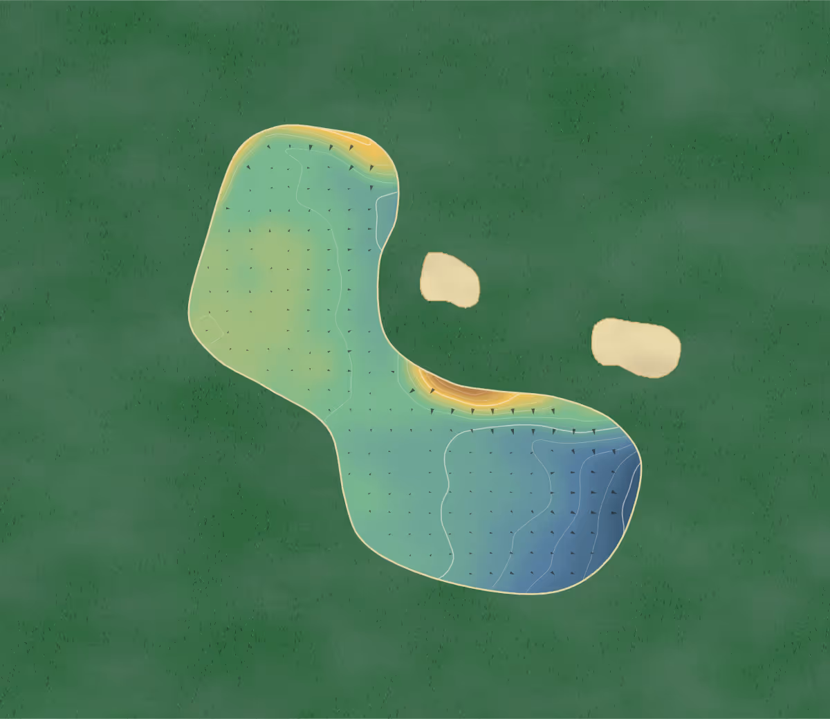Green contour map of Hillies in Barnsley, England — 89 elevation contours at a 8-centimeter interval with fall-line arrows, traced from 1-meter lidar