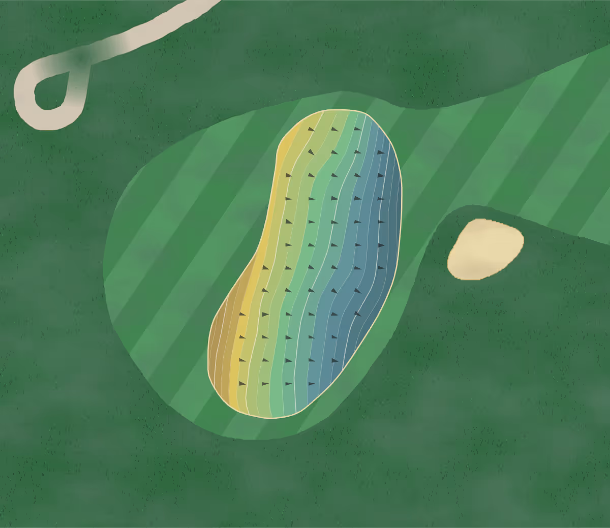 Green contour map of Hillside CC in Rehoboth, Massachusetts — 88 elevation contours at a 3-inch interval with fall-line arrows, traced from 1-meter lidar