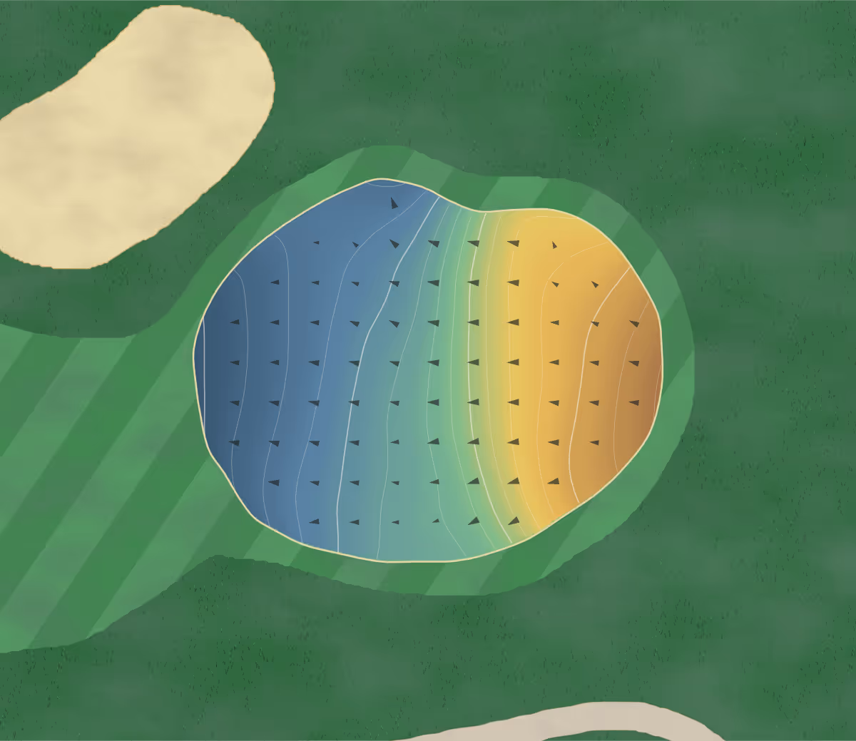 Green contour map of Hillview Cc in Franklin, Indiana — 151 elevation contours at a 3-inch interval with fall-line arrows, traced from 1-meter lidar