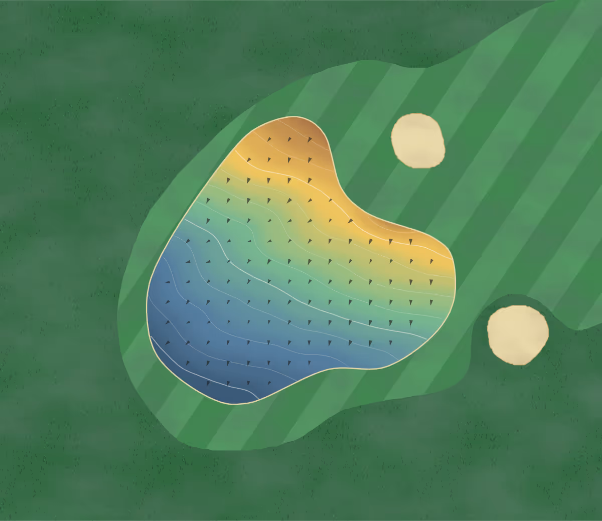 Green contour map of Himley Hall in Dudley, England: 81 elevation contours at a 8-centimeter interval with fall-line arrows, traced from 1-meter lidar