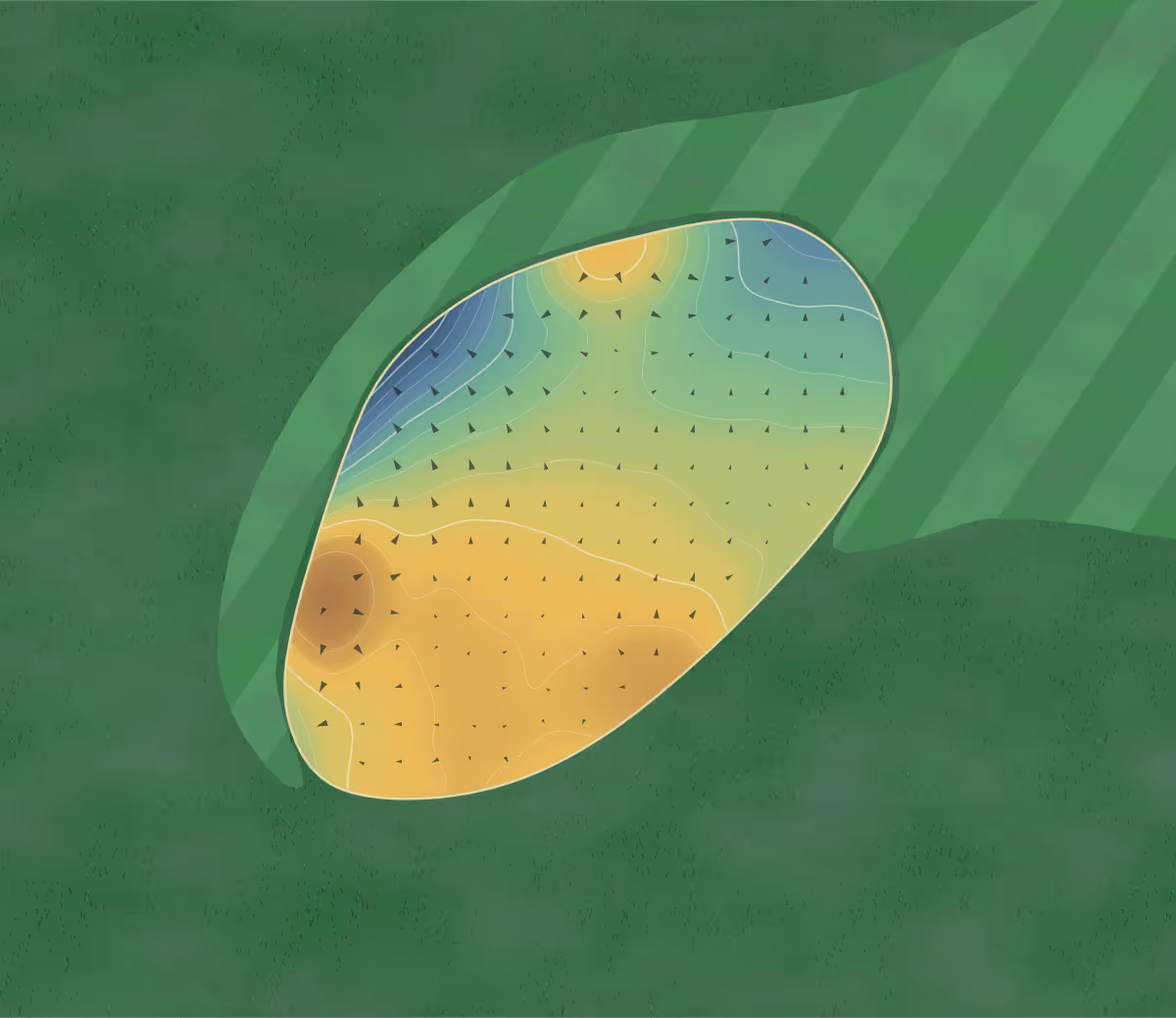 Green contour map of Hinton in Hinton, Canada: 56 elevation contours at a 8-centimeter interval with fall-line arrows, traced from 1-meter lidar