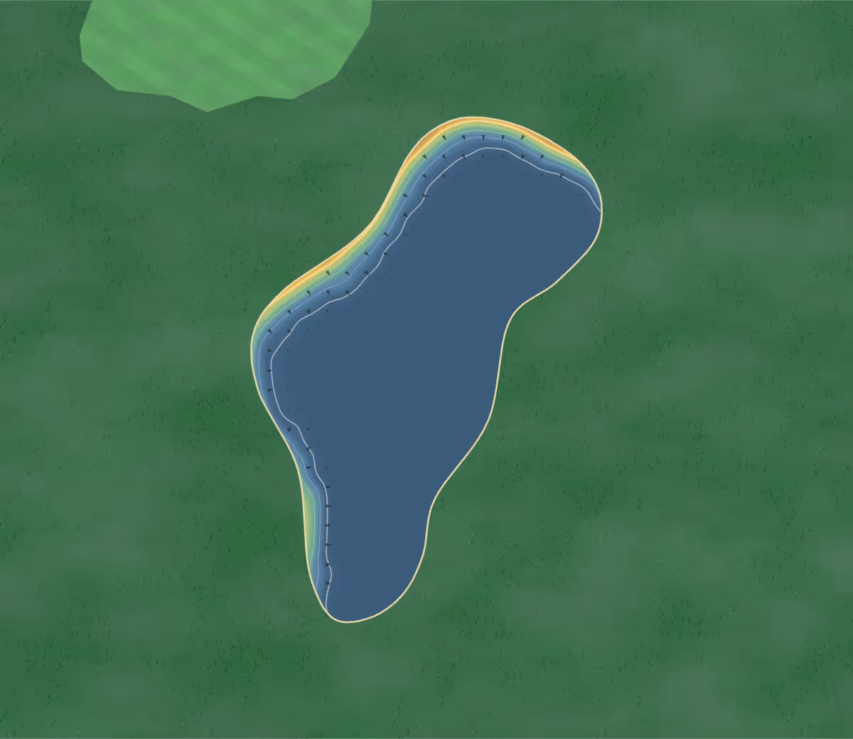Green contour map of Hobbs Cross in Epping, England: 48 elevation contours at a 8-centimeter interval with fall-line arrows, traced from 1-meter lidar