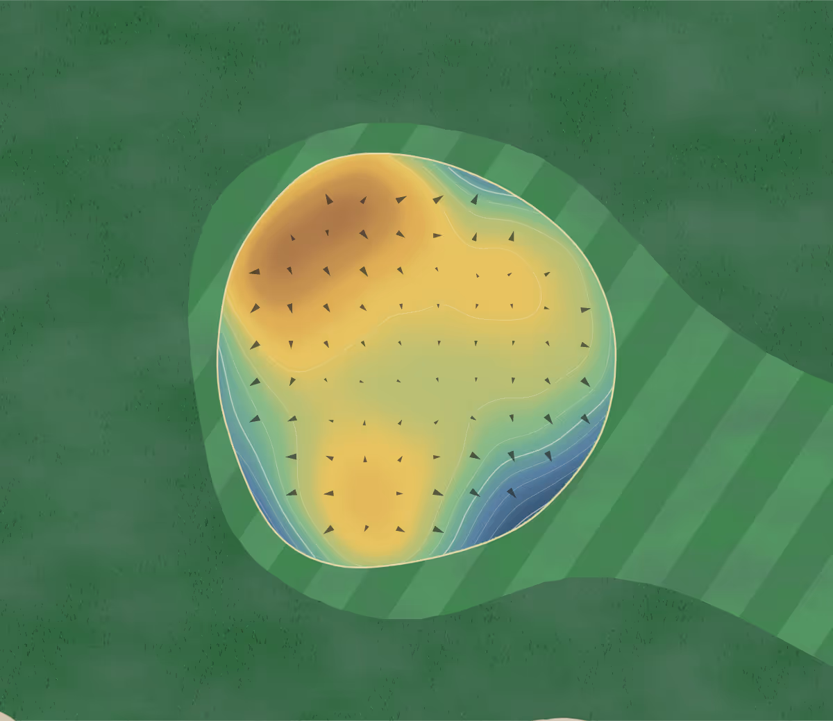 Green contour map of Hogan Park in Midland, Texas: 386 elevation contours at a 3-inch interval with fall-line arrows, traced from 1-meter lidar