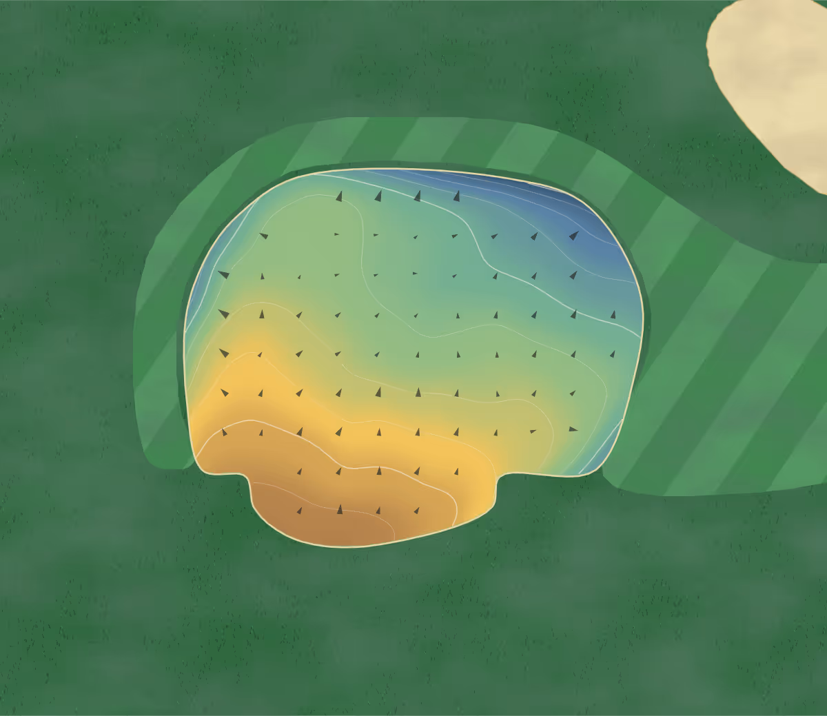 Green contour map of Holiday Island in Holiday Island, Arkansas: 151 elevation contours at a 3-inch interval with fall-line arrows, traced from 1-meter lidar