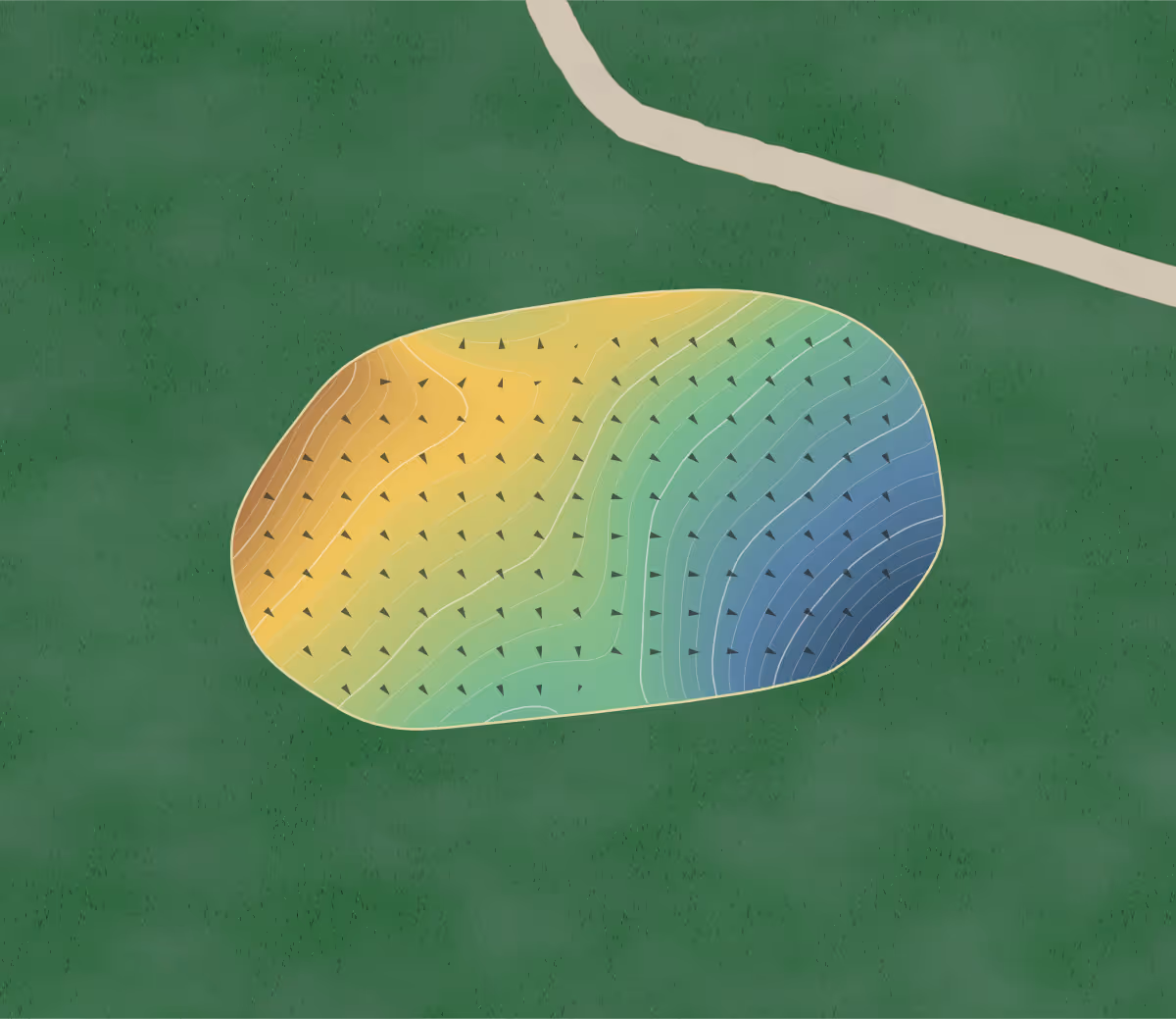 Green contour map of Hollins Hall in Shipley, England: 321 elevation contours at a 8-centimeter interval with fall-line arrows, traced from 1-meter lidar