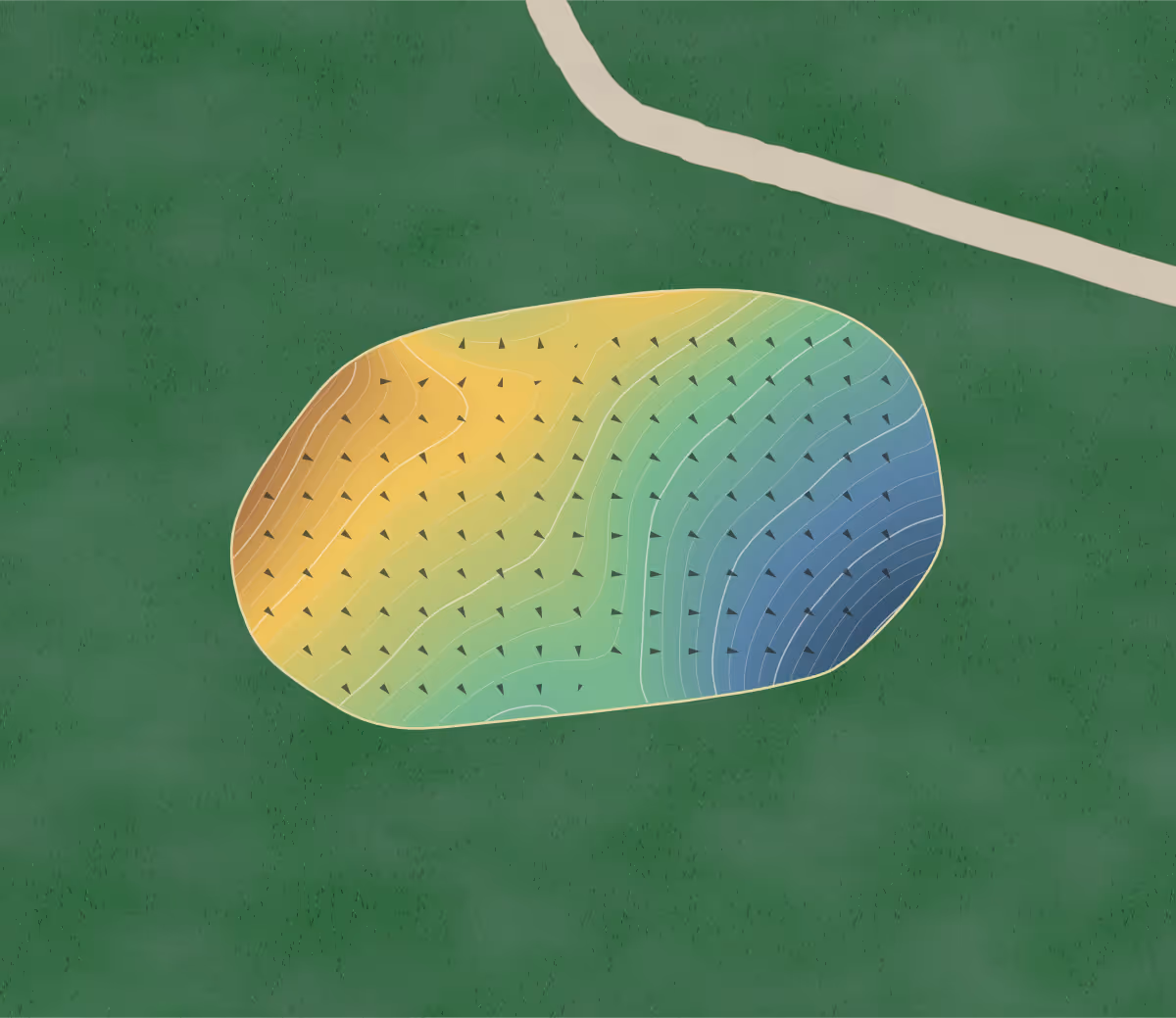 Green contour map of Hollins Hall in Shipley, England — 321 elevation contours at a 8-centimeter interval with fall-line arrows, traced from 1-meter lidar