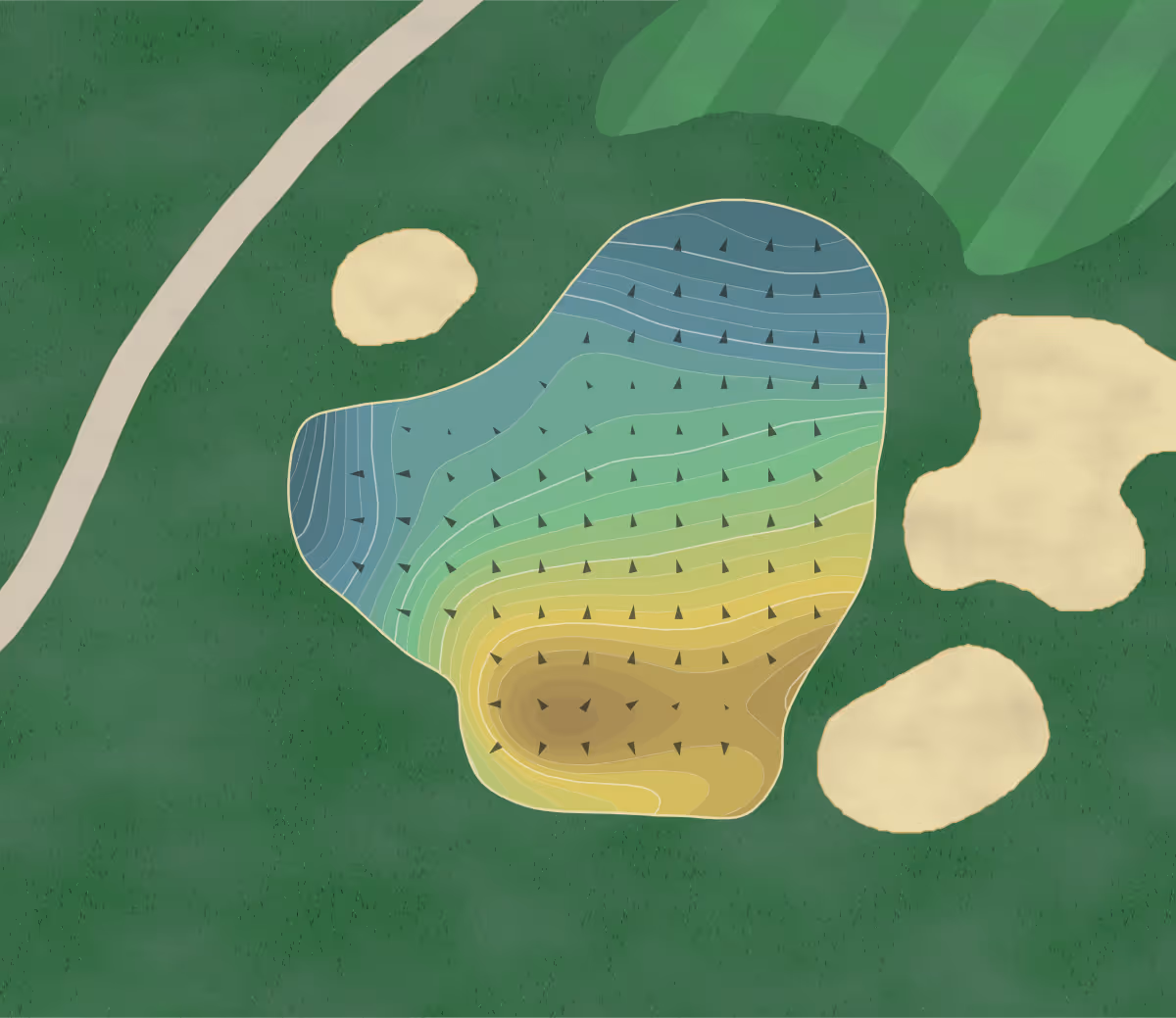 Green contour map of Holly Tree in Simpsonville, South Carolina — 298 elevation contours at a 3-inch interval with fall-line arrows, traced from 1-meter lidar