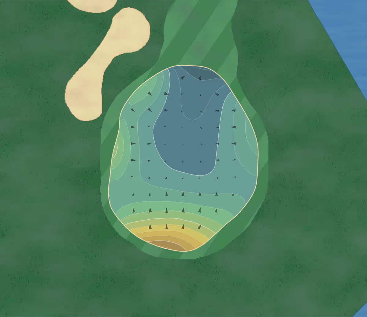 Green contour map of Hollybrook Golf in Pembroke Pines, Florida — 204 elevation contours at a 3-inch interval with fall-line arrows, traced from 1-meter lidar