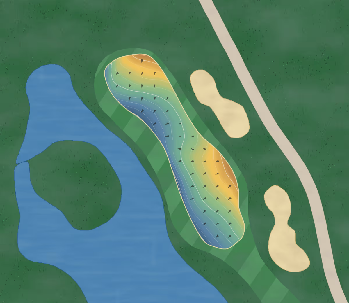 Green contour map of Hollytree Cc in Tyler, Texas — 175 elevation contours at a 3-inch interval with fall-line arrows, traced from 1-meter lidar
