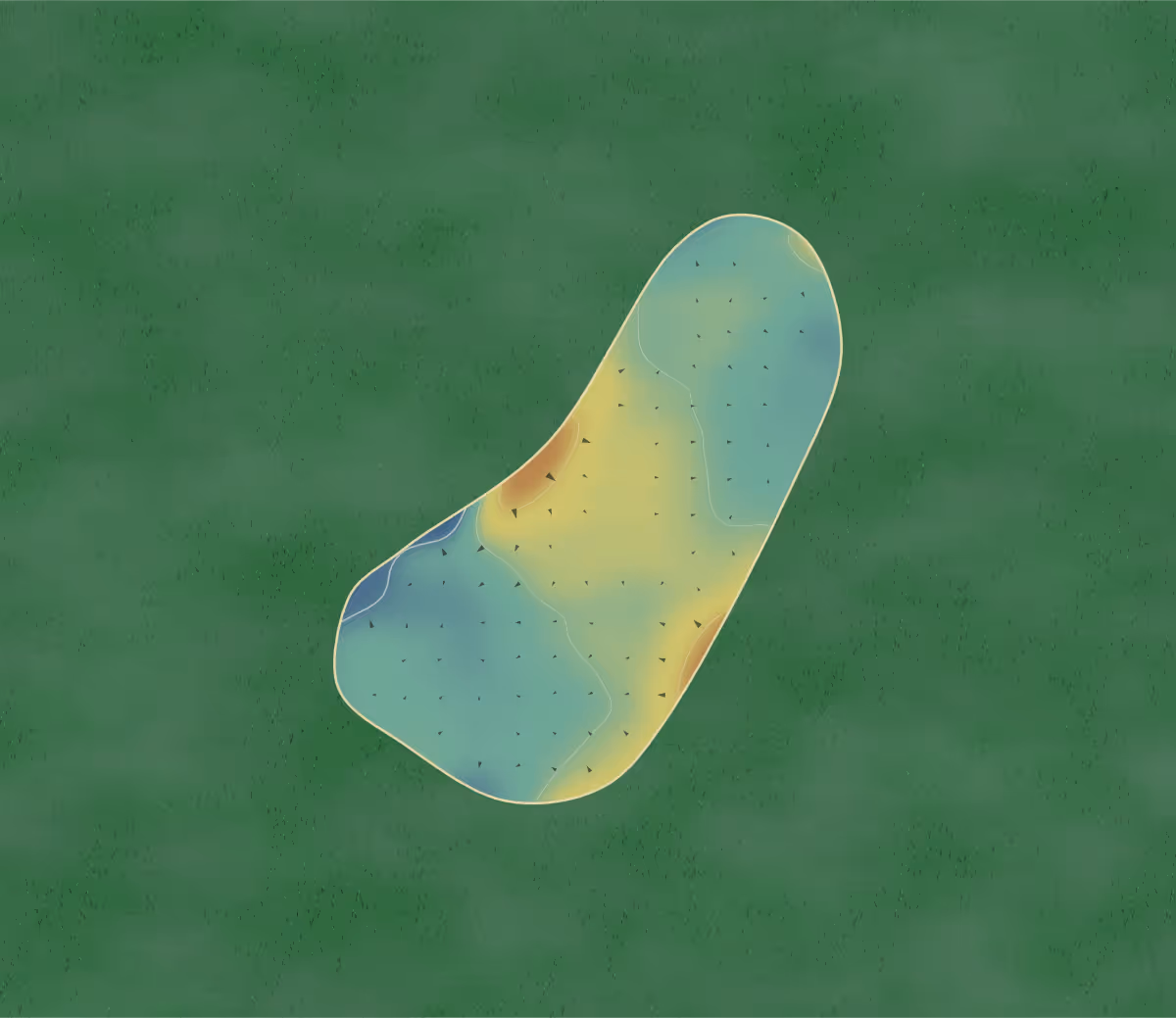 Green contour map of Holme Hall in Scunthorpe, England: 10 elevation contours at a 8-centimeter interval with fall-line arrows, traced from 1-meter lidar