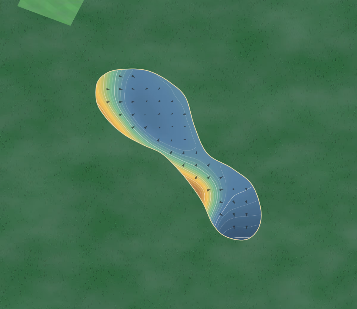 Green contour map of Holywell Bay in Holywell Bay, England: 201 elevation contours at a 8-centimeter interval with fall-line arrows, traced from 1-meter lidar