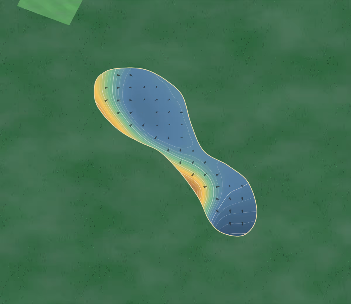 Green contour map of Holywell Bay in Holywell Bay, England — 249 elevation contours at a 8-centimeter interval with fall-line arrows, traced from 1-meter lidar
