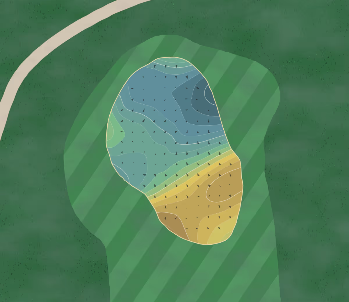 Green contour map of Home Course in DuPont, Washington — 243 elevation contours at a 3-inch interval with fall-line arrows, traced from 1-meter lidar