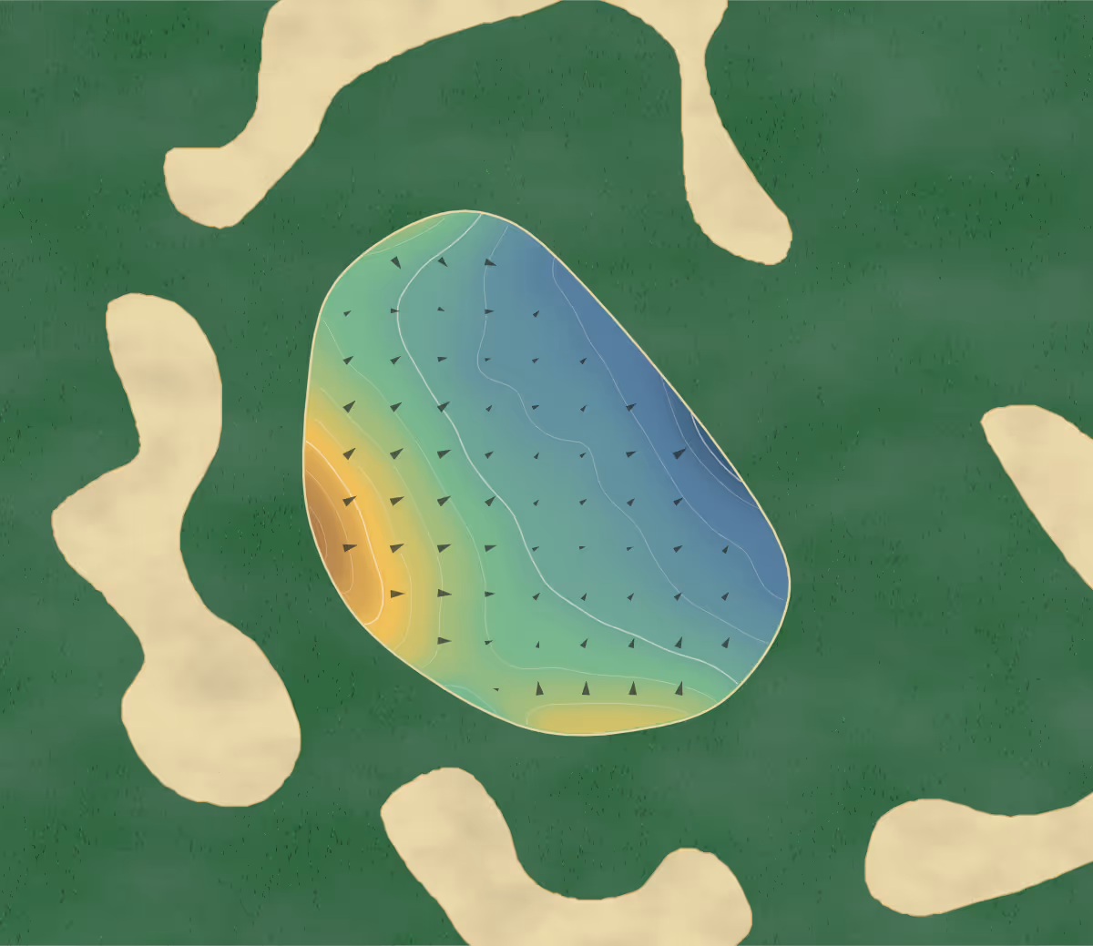 Green contour map of Hooper's Landing in Seaford, Delaware: 74 elevation contours at a 3-inch interval with fall-line arrows, traced from 1-meter lidar