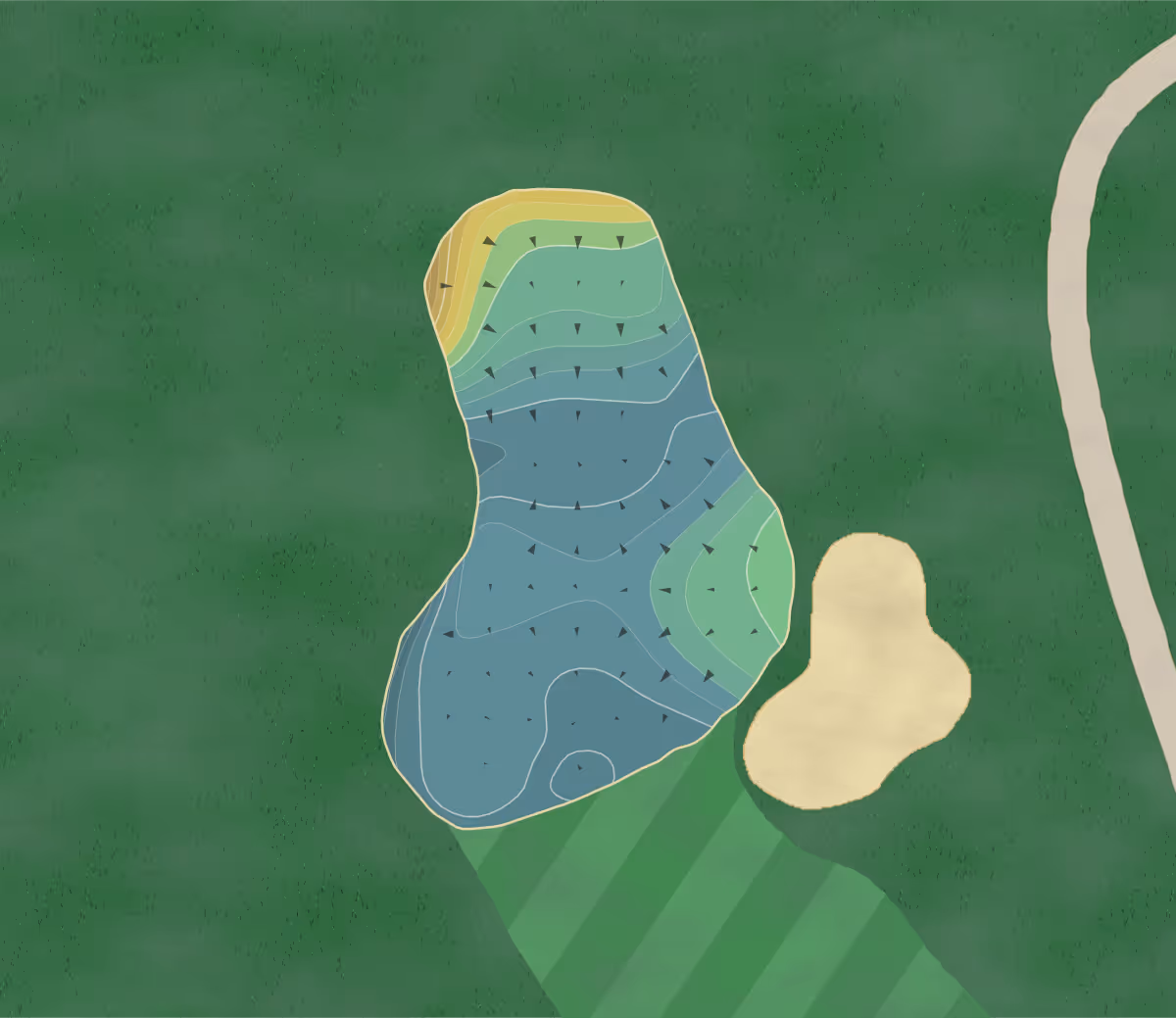 Green contour map of Horseshoe Bend in Roswell, Georgia — 238 elevation contours at a 3-inch interval with fall-line arrows, traced from 1-meter lidar