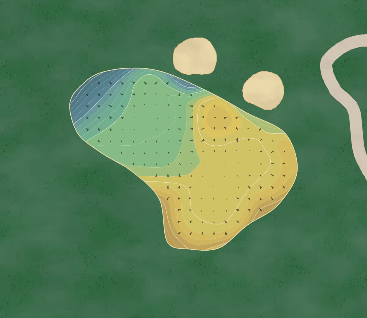 Green contour map of Horsley Lodge in Derby, England — 277 elevation contours at a 8-centimeter interval with fall-line arrows, traced from 1-meter lidar