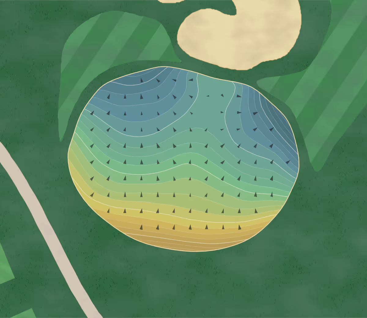 Green contour map of Houston in Houston, Texas — 262 elevation contours at a 3-inch interval with fall-line arrows, traced from 1-meter lidar