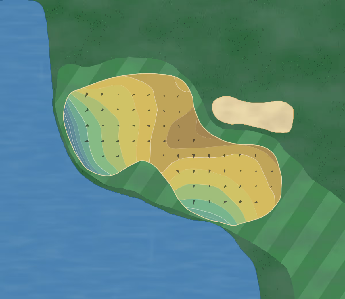 Green contour map of Houston National in Houston, Texas — 179 elevation contours at a 3-inch interval with fall-line arrows, traced from 1-meter lidar