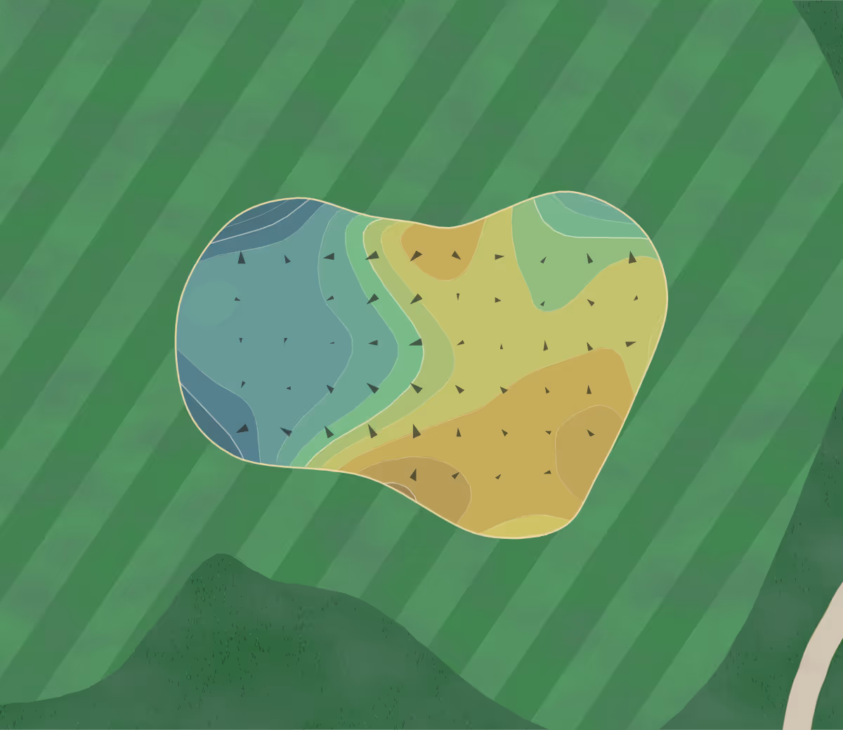 Green contour map of Oaks Course in Hockley, Texas — 158 elevation contours at a 3-inch interval with fall-line arrows, traced from 1-meter lidar