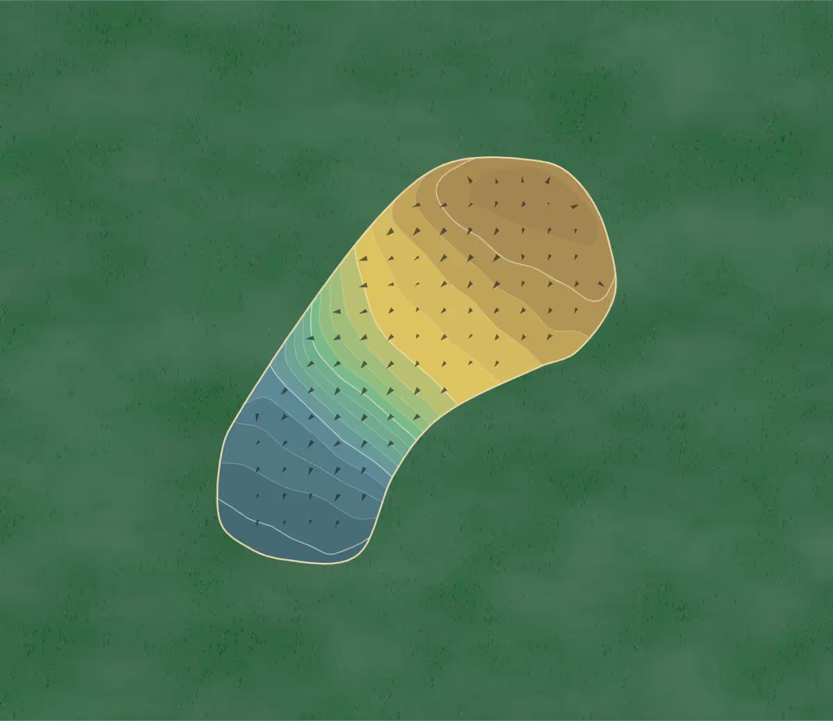 Green contour map of Howley Hall in Leeds, England — 210 elevation contours at a 8-centimeter interval with fall-line arrows, traced from 1-meter lidar