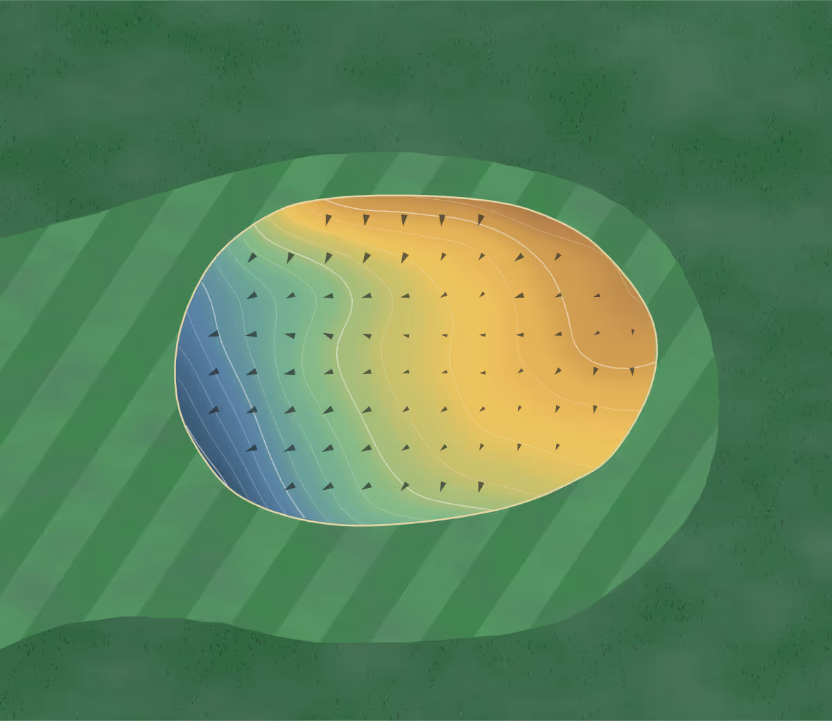 Green contour map of Hub in Bethany, Iowa: 81 elevation contours at a 3-inch interval with fall-line arrows, traced from 1-meter lidar