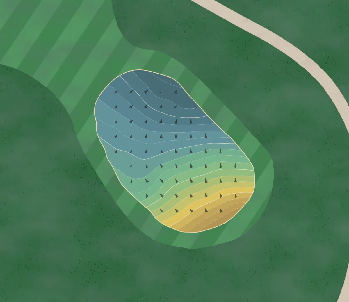 Green contour map of Hudson Mills in Dexter, Michigan — 180 elevation contours at a 3-inch interval with fall-line arrows, traced from 1-meter lidar