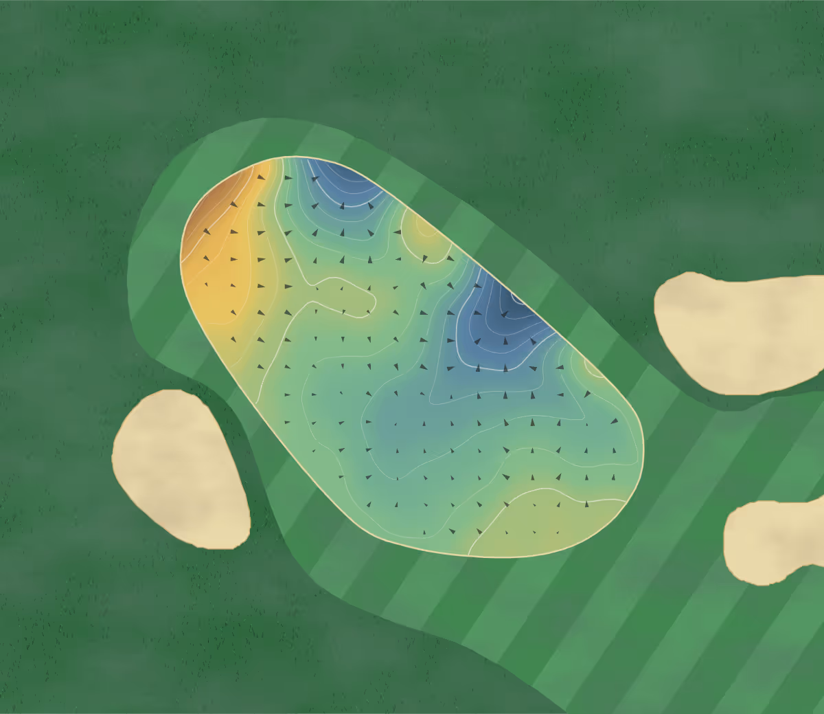 Green contour map of Humberstone Heights in Leicester, England — 199 elevation contours at a 8-centimeter interval with fall-line arrows, traced from 1-meter lidar