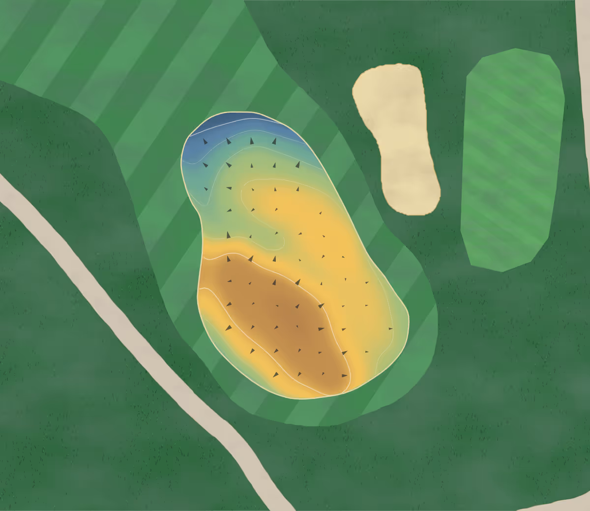 Green contour map of Humboldt Cc in Humboldt, Iowa — 55 elevation contours at a 3-inch interval with fall-line arrows, traced from 1-meter lidar