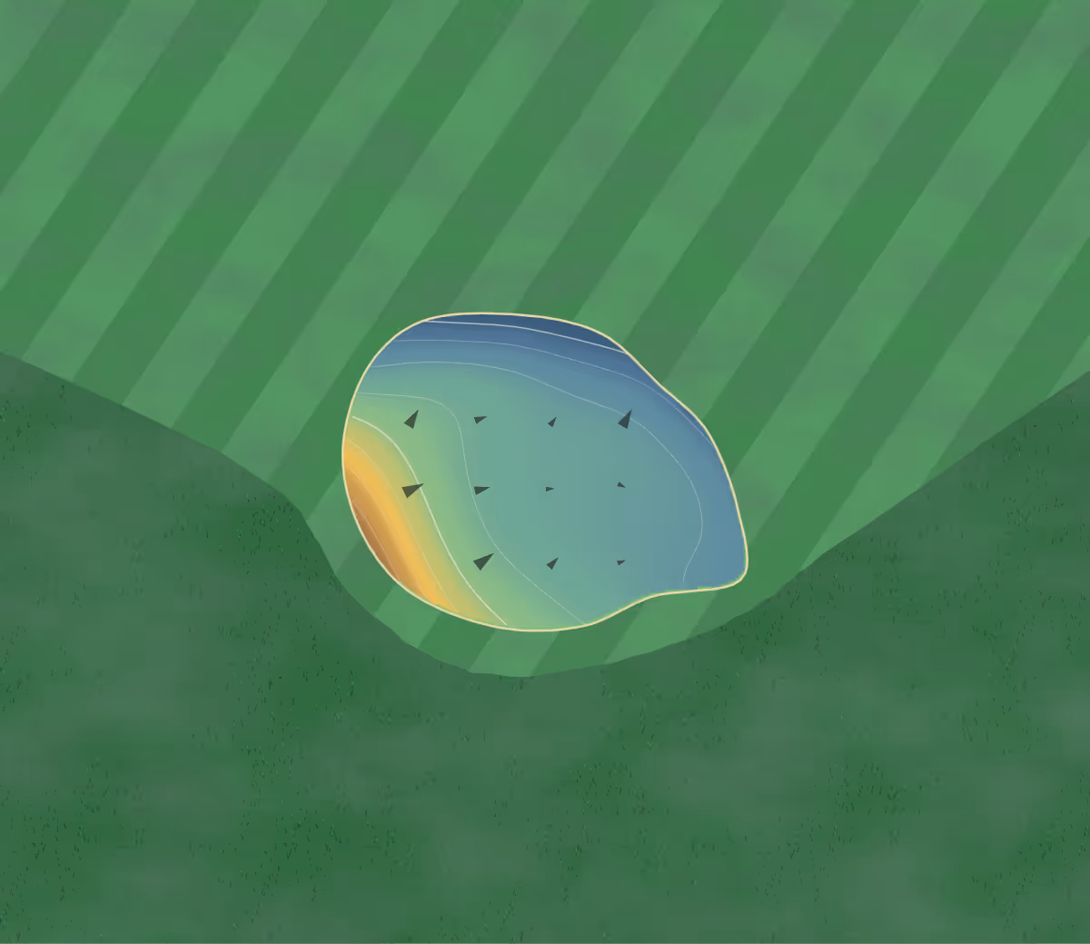 Green contour map of Humeston Lakeside in Humeston, Iowa — 50 elevation contours at a 3-inch interval with fall-line arrows, traced from 1-meter lidar