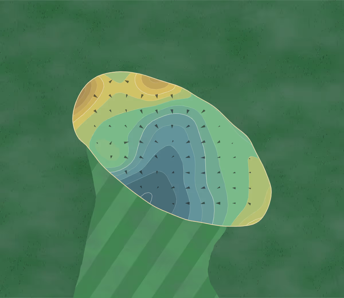 Green contour map of Hunter in Richmond, Illinois — 152 elevation contours at a 3-inch interval with fall-line arrows, traced from 1-meter lidar