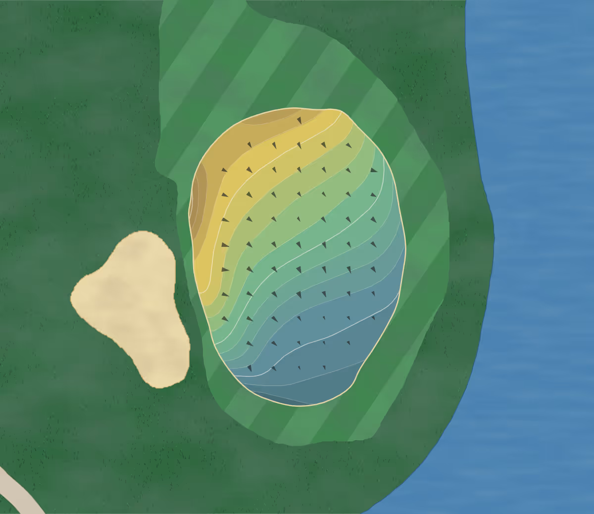 Green contour map of Hunter Ranch in Paso Robles, California — 291 elevation contours at a 3-inch interval with fall-line arrows, traced from 1-meter lidar