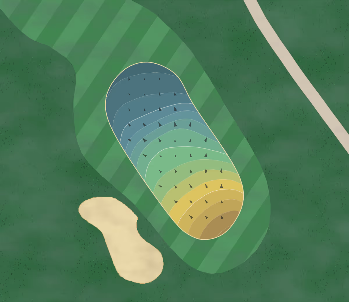 Green contour map of Hunter's Creek in Orlando, Florida — 121 elevation contours at a 3-inch interval with fall-line arrows, traced from 1-meter lidar