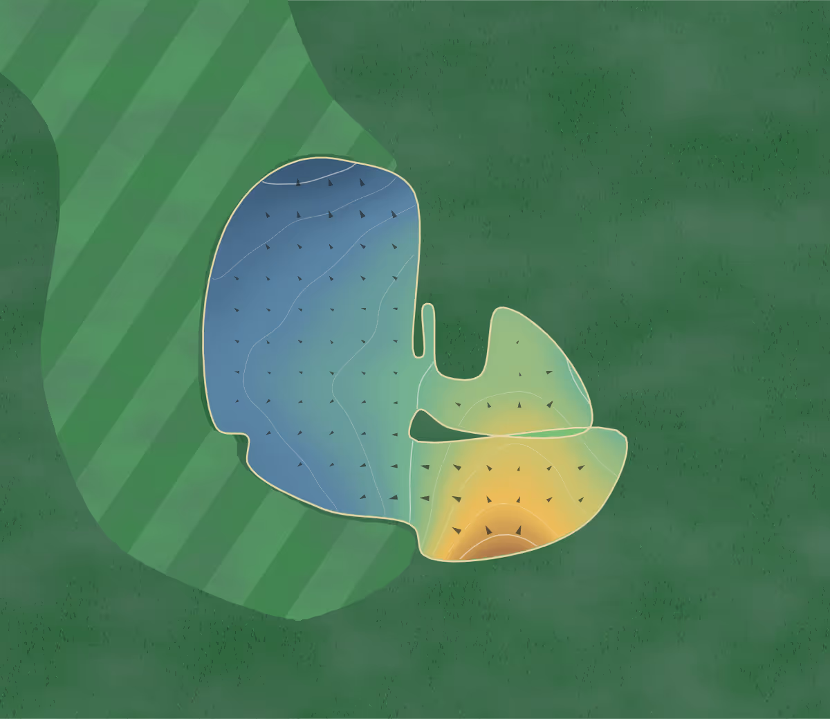 Green contour map of Hunter's Glen in Crivitz, Wisconsin: 124 elevation contours at a 3-inch interval with fall-line arrows, traced from 1-meter lidar