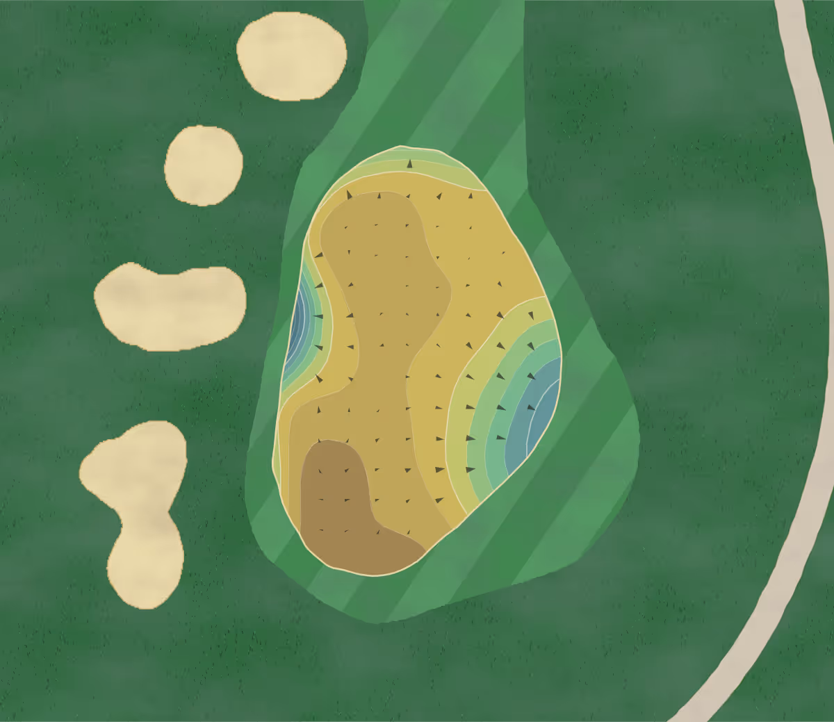 Green contour map of Hunters Ridge in Marion, Iowa — 210 elevation contours at a 3-inch interval with fall-line arrows, traced from 1-meter lidar