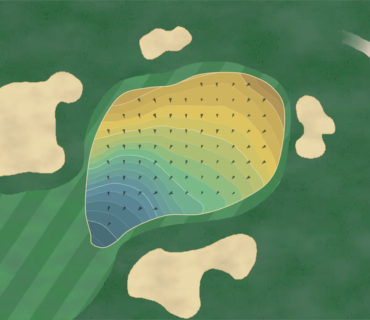 Green contour map of Hyannisport Club in Hyannisport, Massachusetts — 184 elevation contours at a 3-inch interval with fall-line arrows, traced from 1-meter lidar