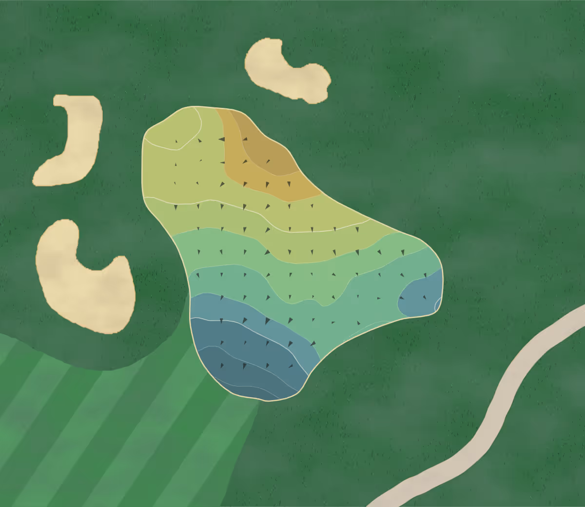 Green contour map of Hyatt Hills in Clark, New Jersey — 95 elevation contours at a 3-inch interval with fall-line arrows, traced from 1-meter lidar
