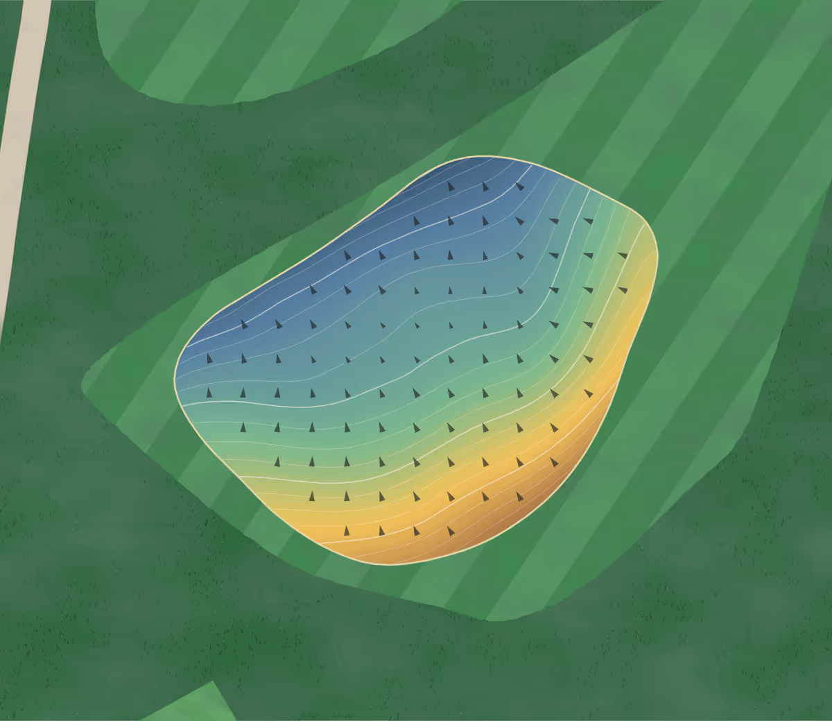 Green contour map of Hyde Park in Ohio, United States — 214 elevation contours at a 3-inch interval with fall-line arrows, traced from 1-meter lidar