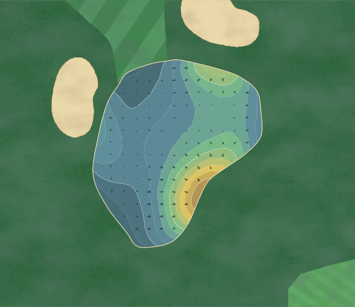 Green contour map of Hyperion Field in Johnston, Iowa — 237 elevation contours at a 3-inch interval with fall-line arrows, traced from 1-meter lidar