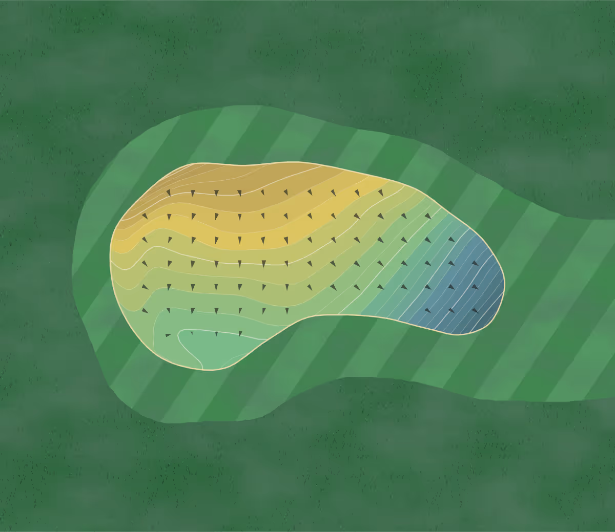 Green contour map of Idle Creek in Terre Haute, Indiana — 206 elevation contours at a 3-inch interval with fall-line arrows, traced from 1-meter lidar
