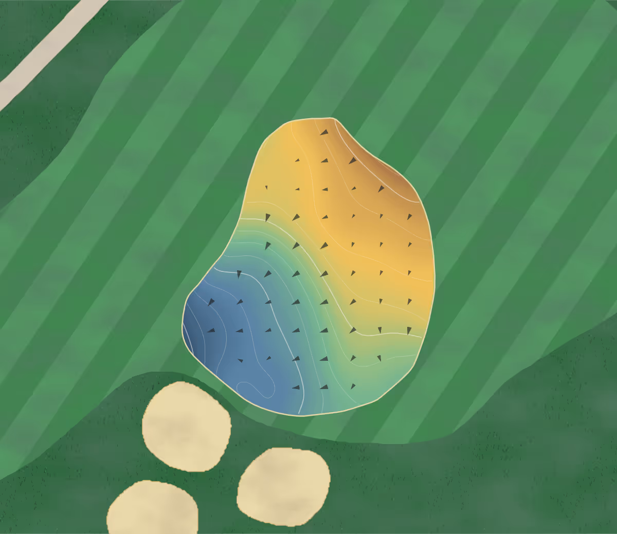 Green contour map of Idle Hour Club in Macon, Georgia — 168 elevation contours at a 3-inch interval with fall-line arrows, traced from 1-meter lidar