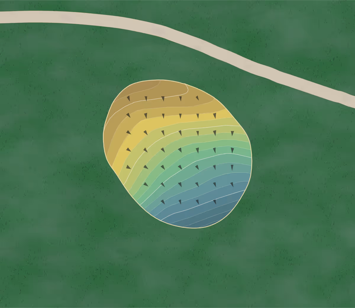 Green contour map of Idyl Wyld in Livonia, Michigan — 149 elevation contours at a 3-inch interval with fall-line arrows, traced from 1-meter lidar