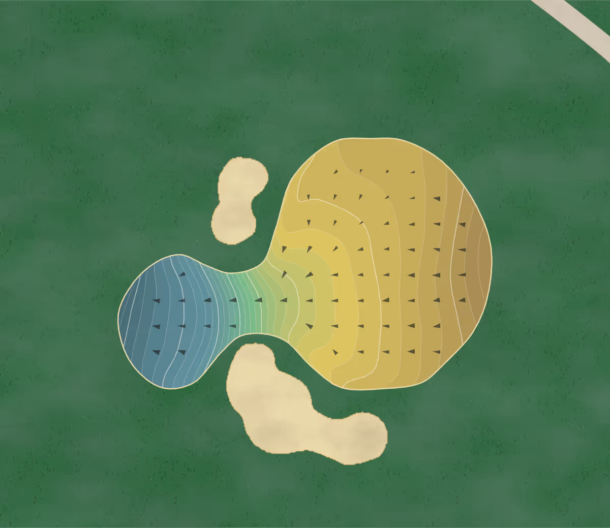 Green contour map of Illini in Springfield, Illinois — 177 elevation contours at a 3-inch interval with fall-line arrows, traced from 1-meter lidar