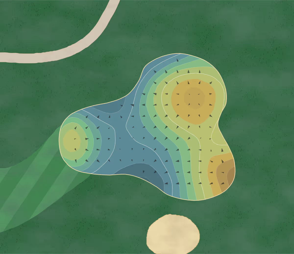Green contour map of Indian Boundary in Chicago, Illinois — 178 elevation contours at a 3-inch interval with fall-line arrows, traced from 1-meter lidar