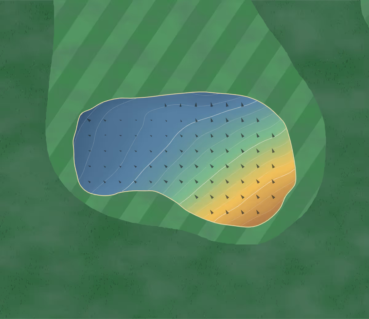 Green contour map of Indian Camp in Bieber, California — 61 elevation contours at a 3-inch interval with fall-line arrows, traced from 1-meter lidar