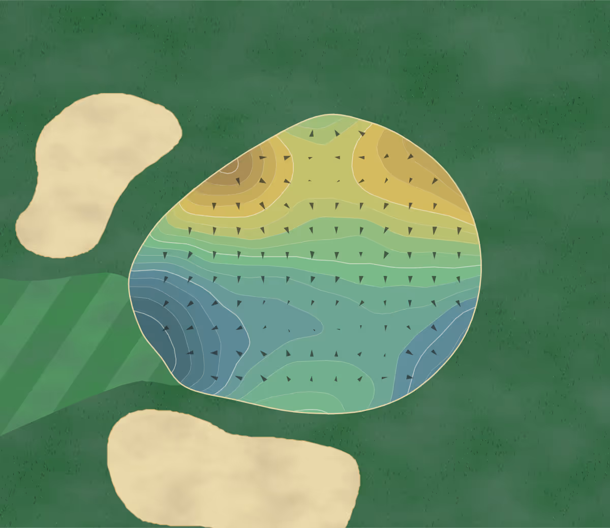 Green contour map of Indian Island in Riverhead, New York — 103 elevation contours at a 3-inch interval with fall-line arrows, traced from 1-meter lidar