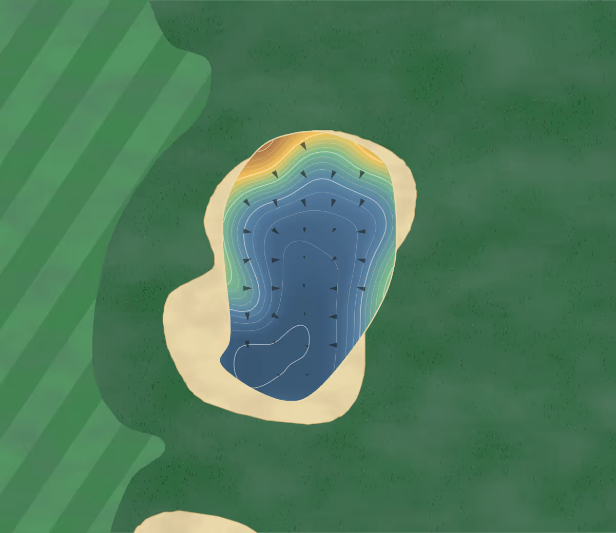 Green contour map of Indian Lakes in Bloomingdale, Illinois: 194 elevation contours at a 3-inch interval with fall-line arrows, traced from 1-meter lidar
