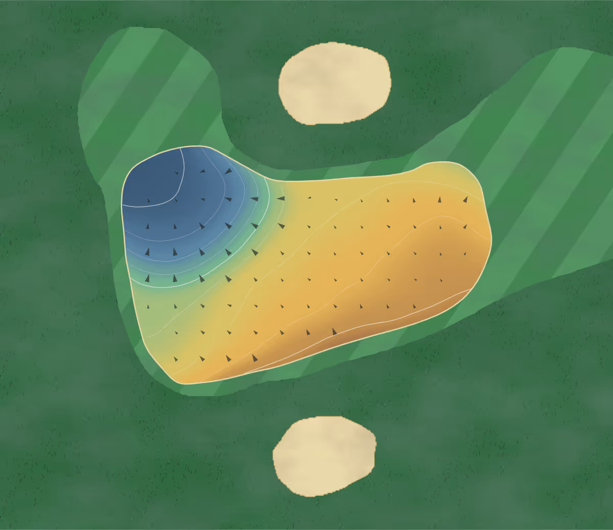 Green contour map of Indian Ridge in Oxford, Ohio: 9 elevation contours at a 3-inch interval with fall-line arrows, traced from 1-meter lidar