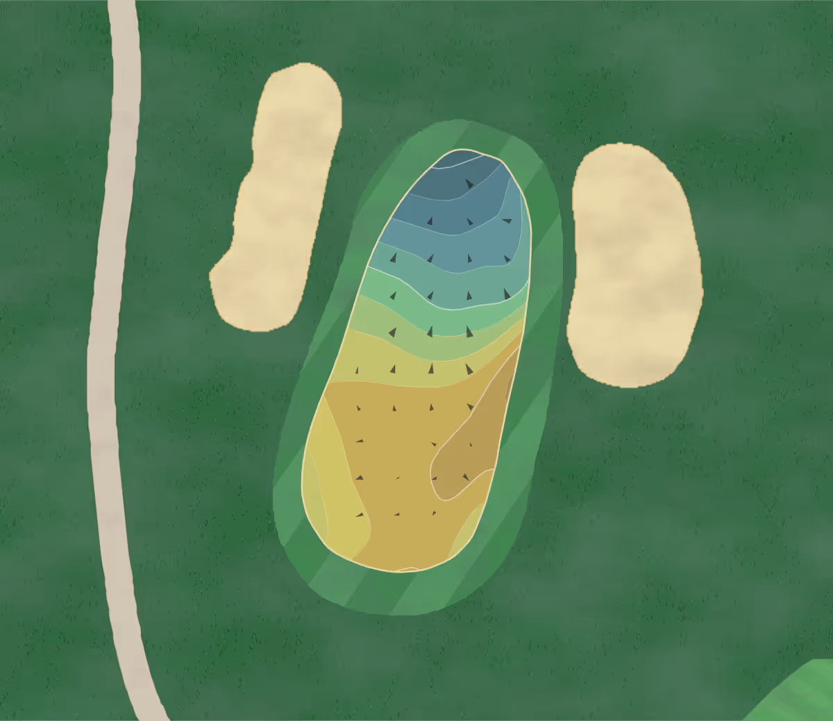 Green contour map of Indian River Colony in Melbourne, Florida — 173 elevation contours at a 3-inch interval with fall-line arrows, traced from 1-meter lidar