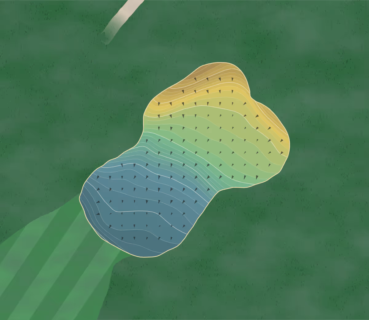 Green contour map of Indian River in Indian River, Michigan — 274 elevation contours at a 3-inch interval with fall-line arrows, traced from 1-meter lidar