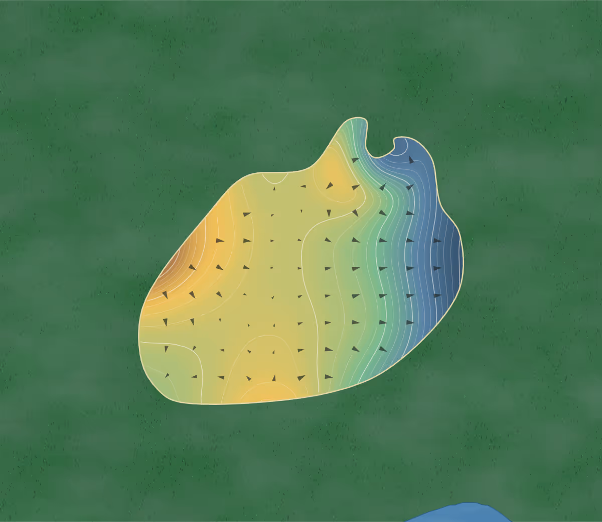 Green contour map of Indian Springs Fairway in Eufaula, Oklahoma: 344 elevation contours at a 3-inch interval with fall-line arrows, traced from 1-meter lidar